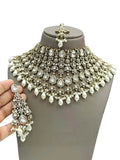 Ishhaara White Stone Studded And Beaded Choker Necklace Set