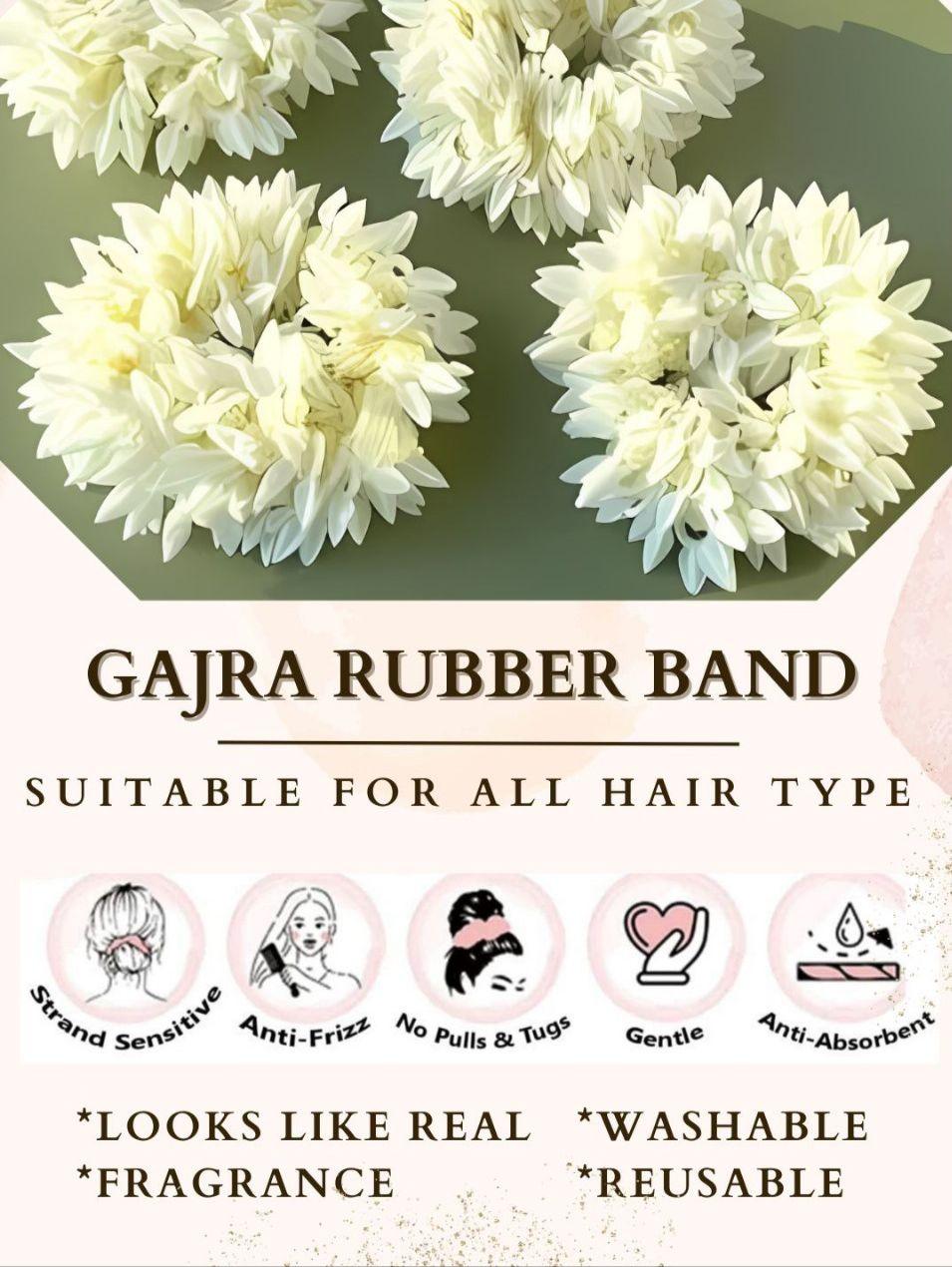 Ishhaara White Stretchable Gajra Bun Rubber Band Scrunchie Floral Bun