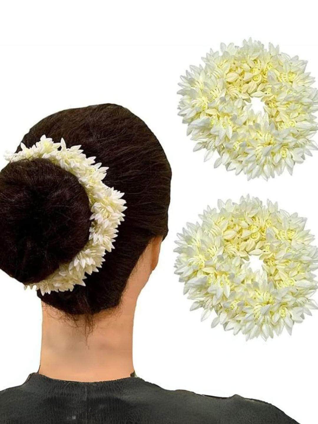 Ishhaara White Stretchable Gajra Bun Rubber Band Scrunchie Floral Bun