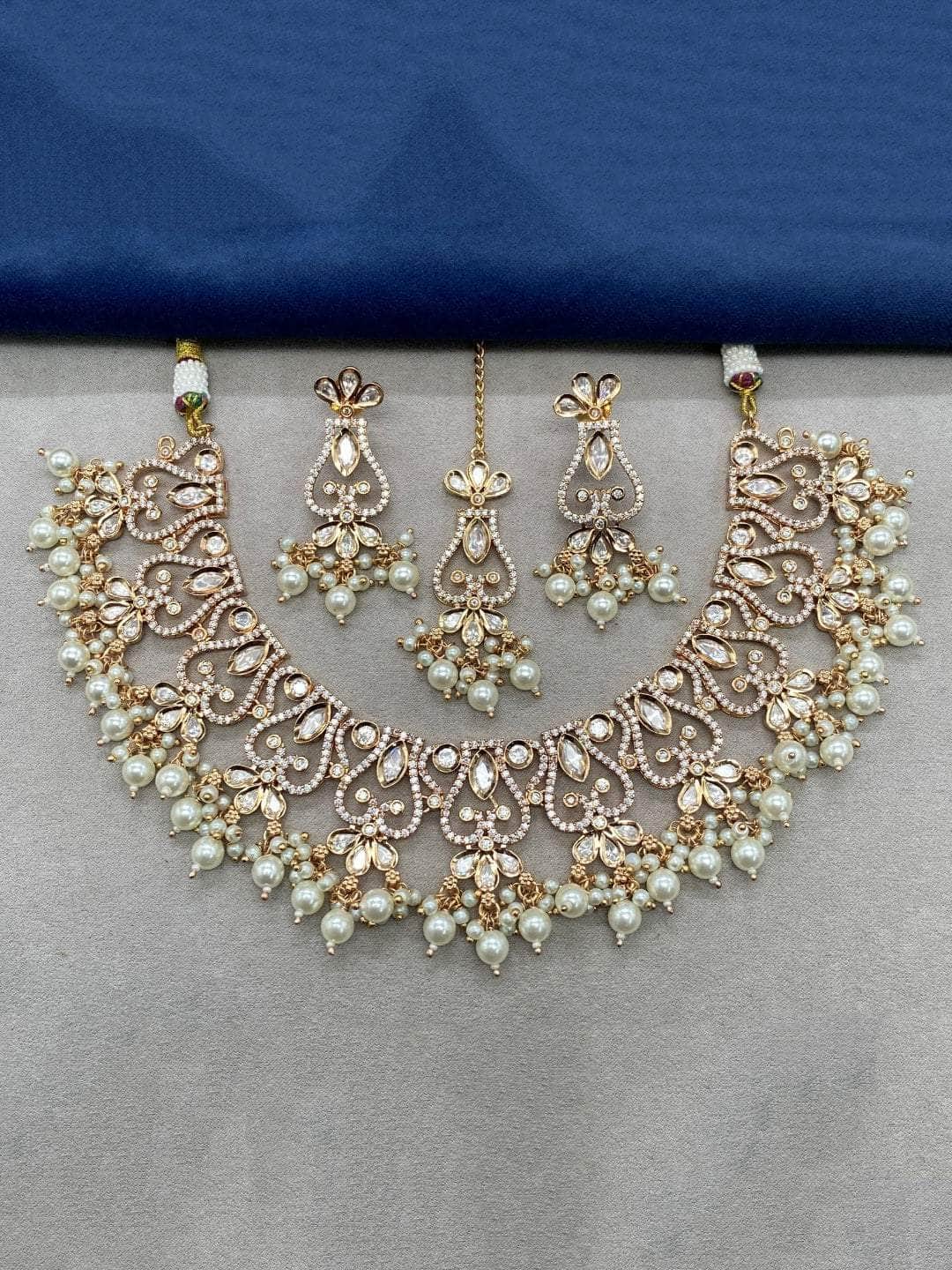 Ishhaara White Tiny Pearl drop Necklace Set