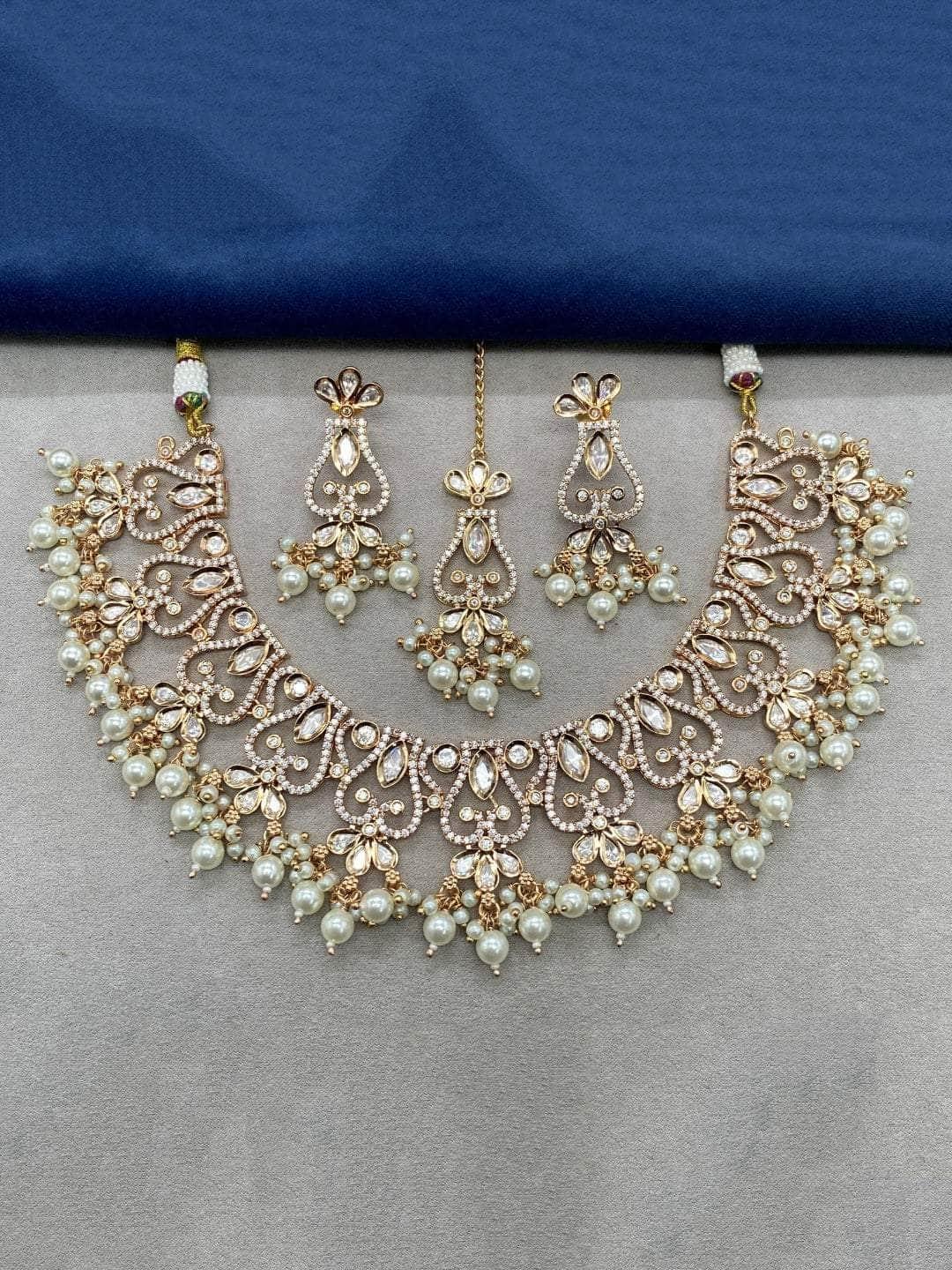 Ishhaara Tiny Pearl Drop Necklace Set