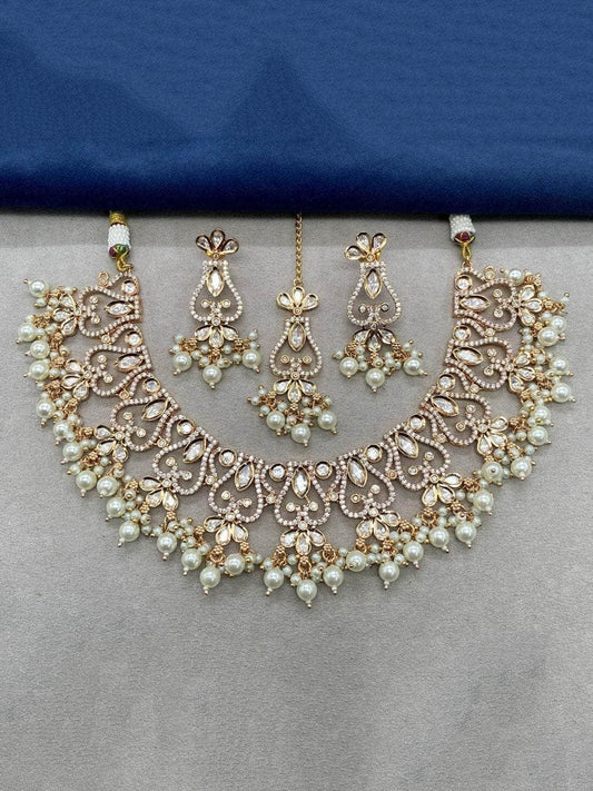 Ishhaara Tiny Pearl Drop Necklace Set