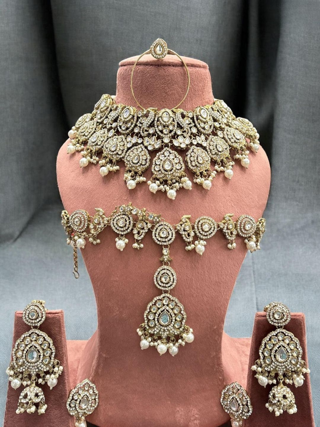Ishhaara White Traditional Gold Plated Full Bridal Necklace