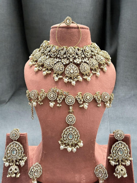 Ishhaara White Traditional Gold Plated Full Bridal Necklace