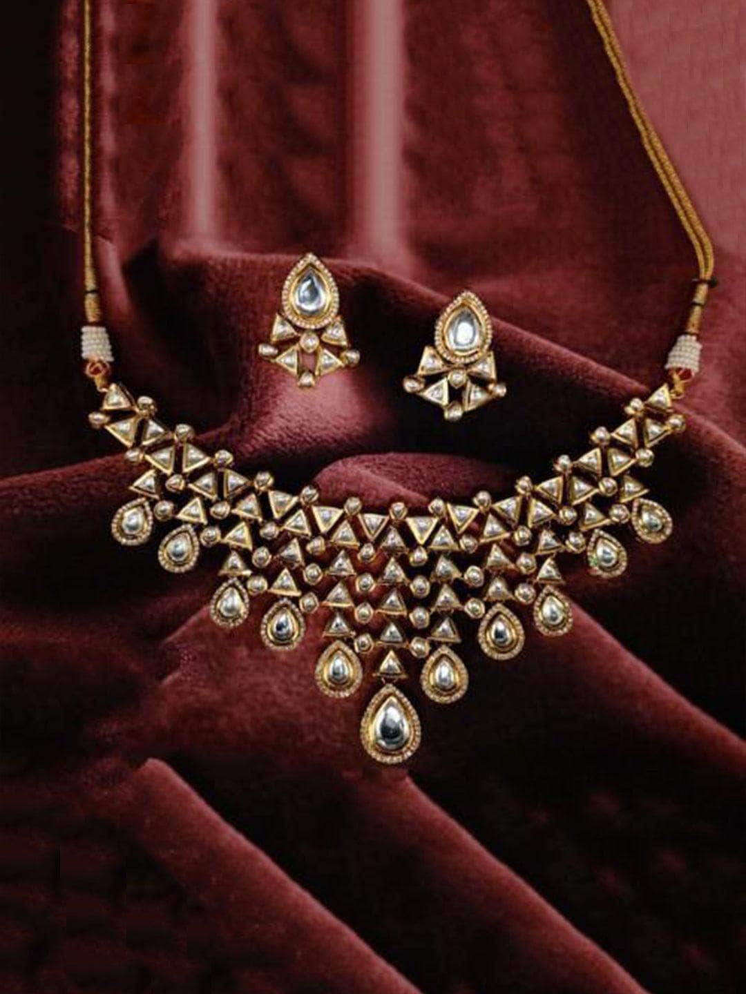 Ishhaara White Triangular Drop Tassel Necklace And Earring Set