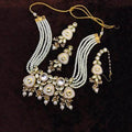 Ishhaara White Triangular Meenakundan Necklace Earring And Teeka Set