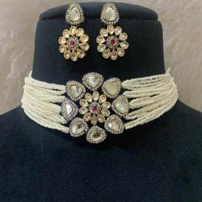 Ishhaara Triangular Moti Choker And Earring Set