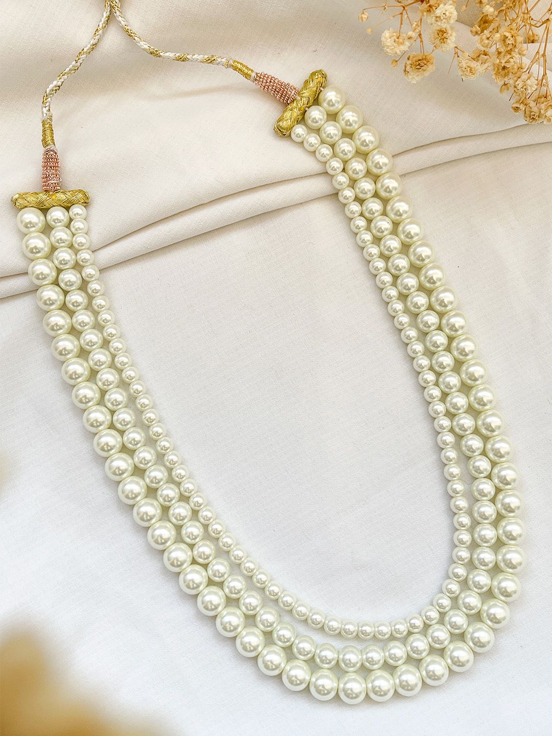 Ishhaara White Triple Stranded Freshwater Pearl Necklace