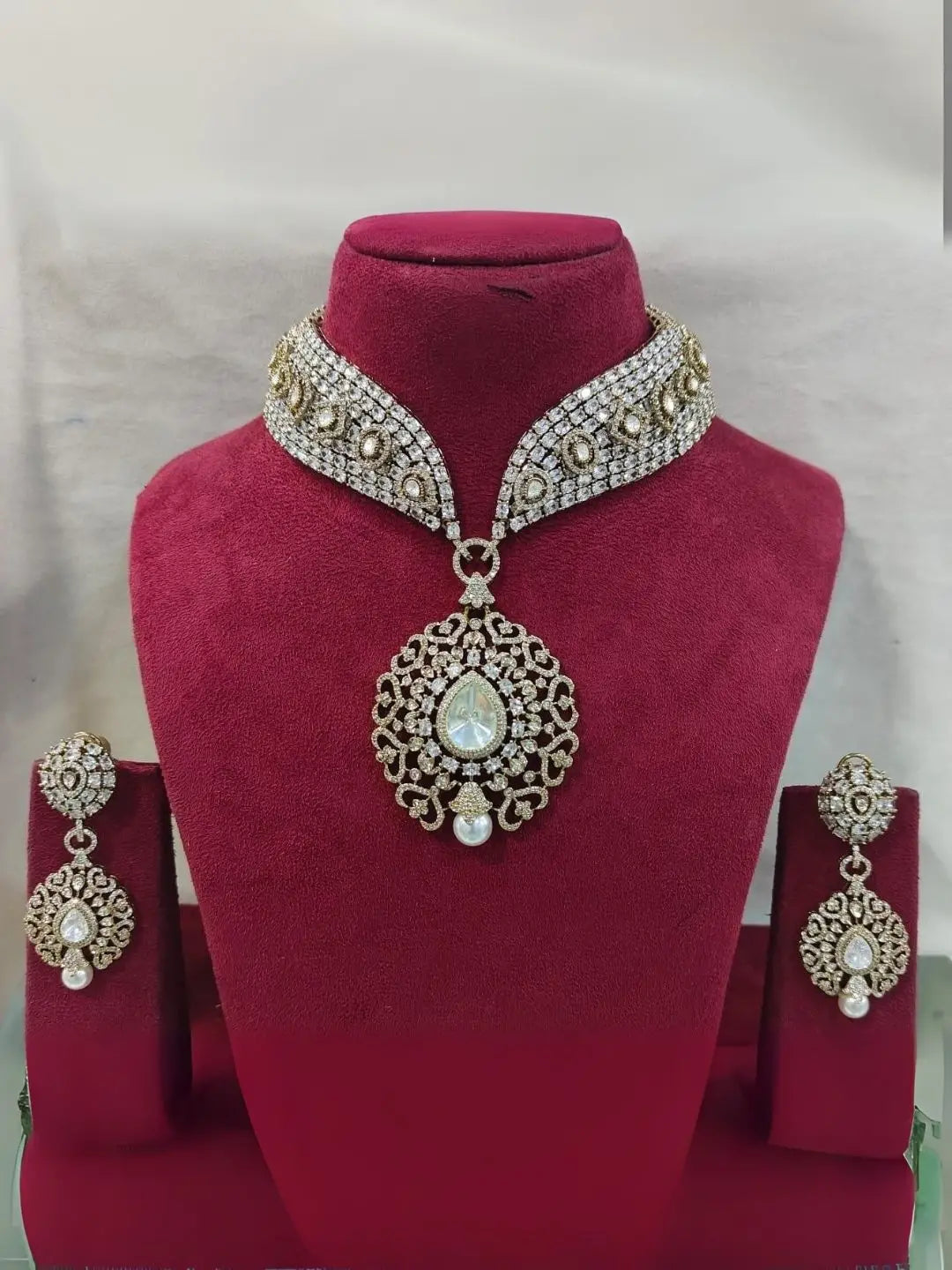 Ishhaara White Uncut Polki Kundan Ruby Emerald Choker Necklace