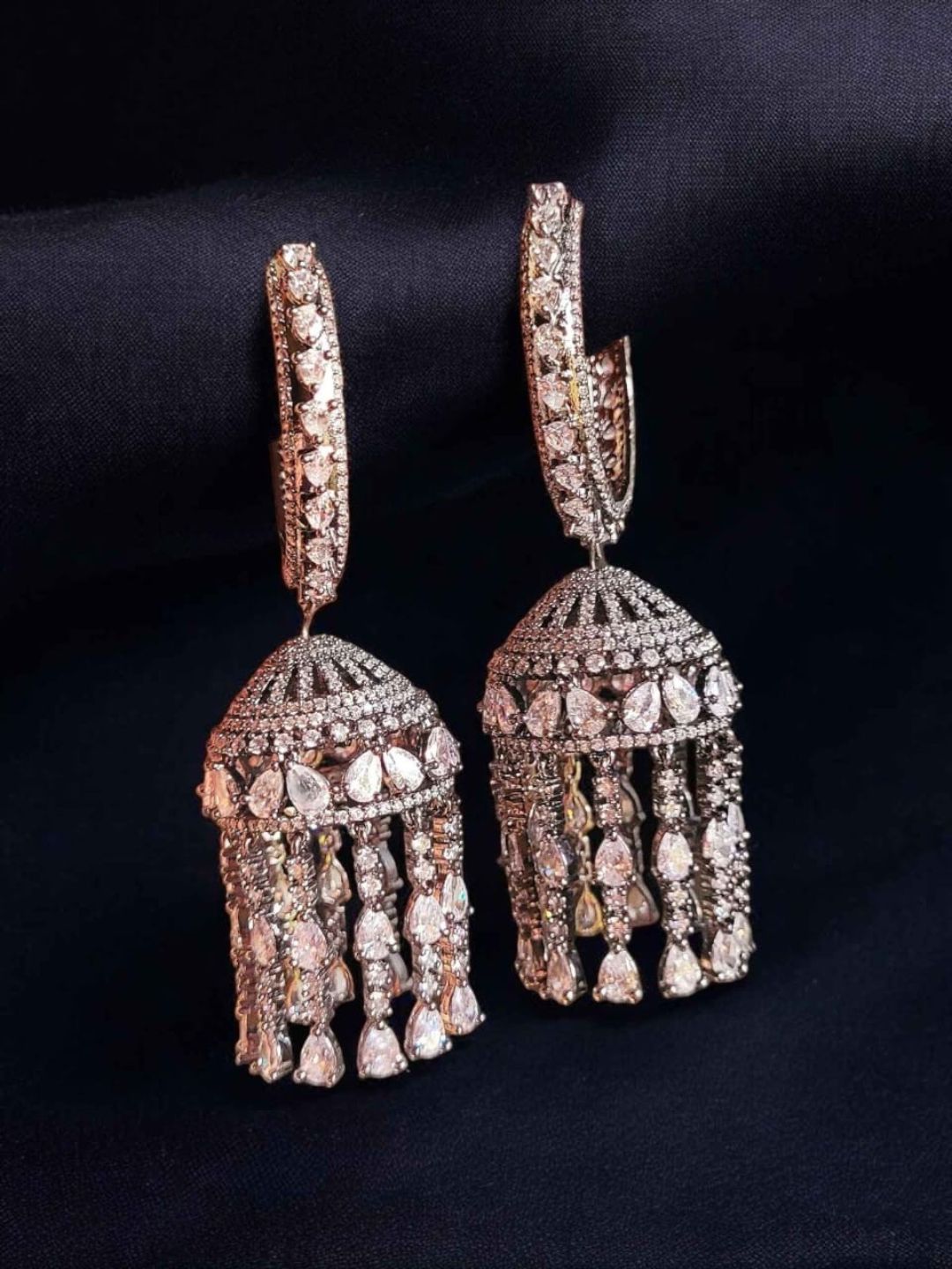 Ishhaara White Victorian Polished Stone Jhumkas