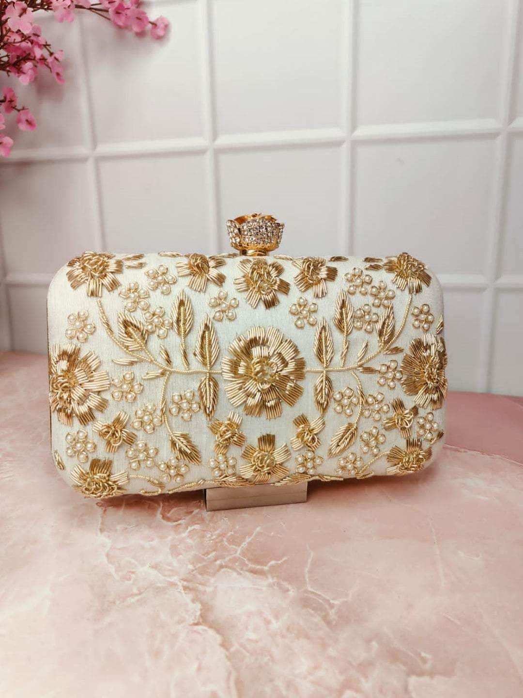 Ishhaara White Zardozi Clutch Box