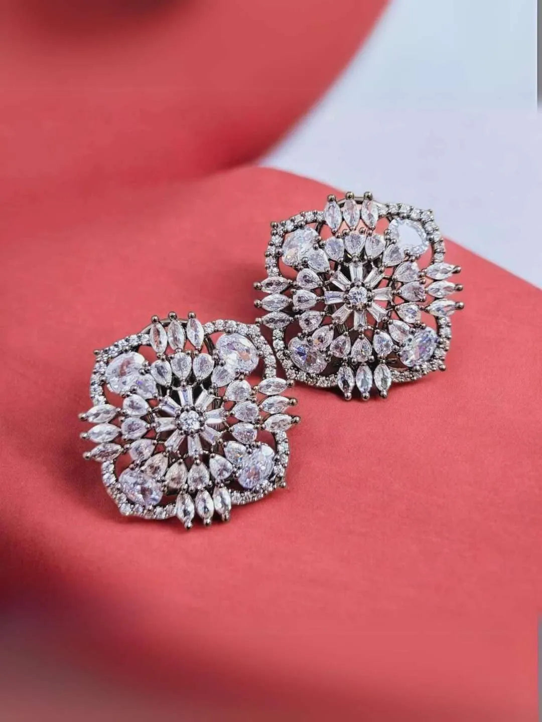 Ishhaara White Zircon Stone Studded Square Shaped Stud Earrings