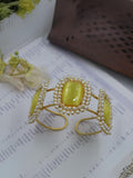 Ishhaara Yellow 3 Stone Square Raw Crystal Bangles With Pearls