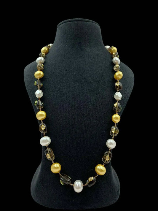 Ishhaara Yellow Baroque And Pearl Studded Necklace