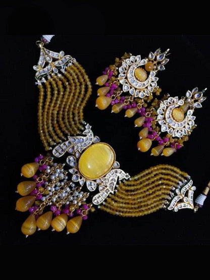 Ishhaara Big Stone Onex Choker And Earring Set