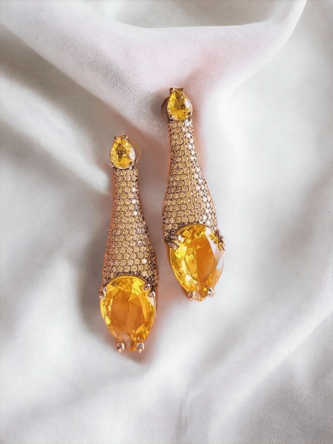 Ishhaara Yellow Brass Cubic Zirconia Water Drop Earrings