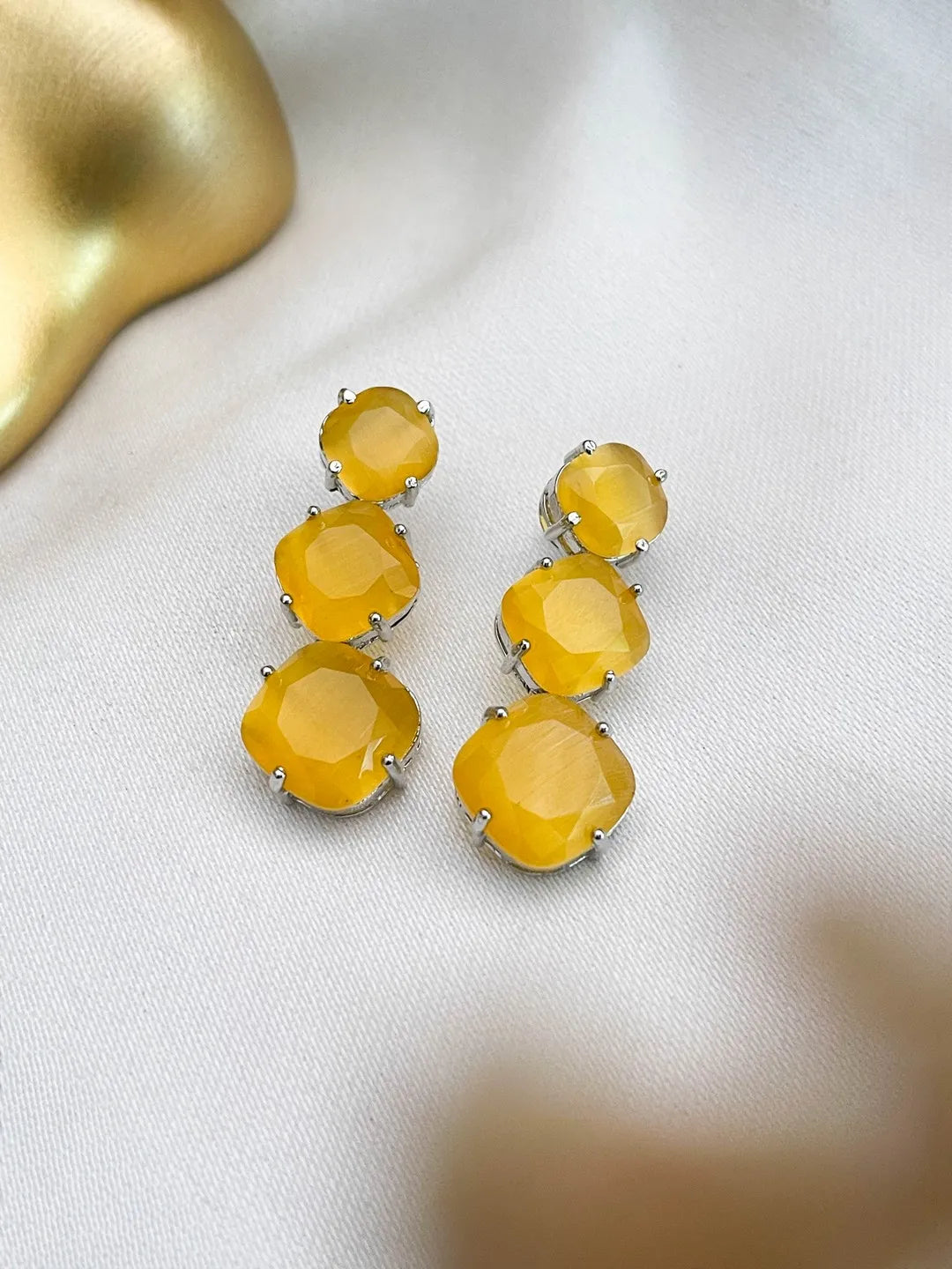 Ishhaara Yellow Classic Stone Studded Earrings