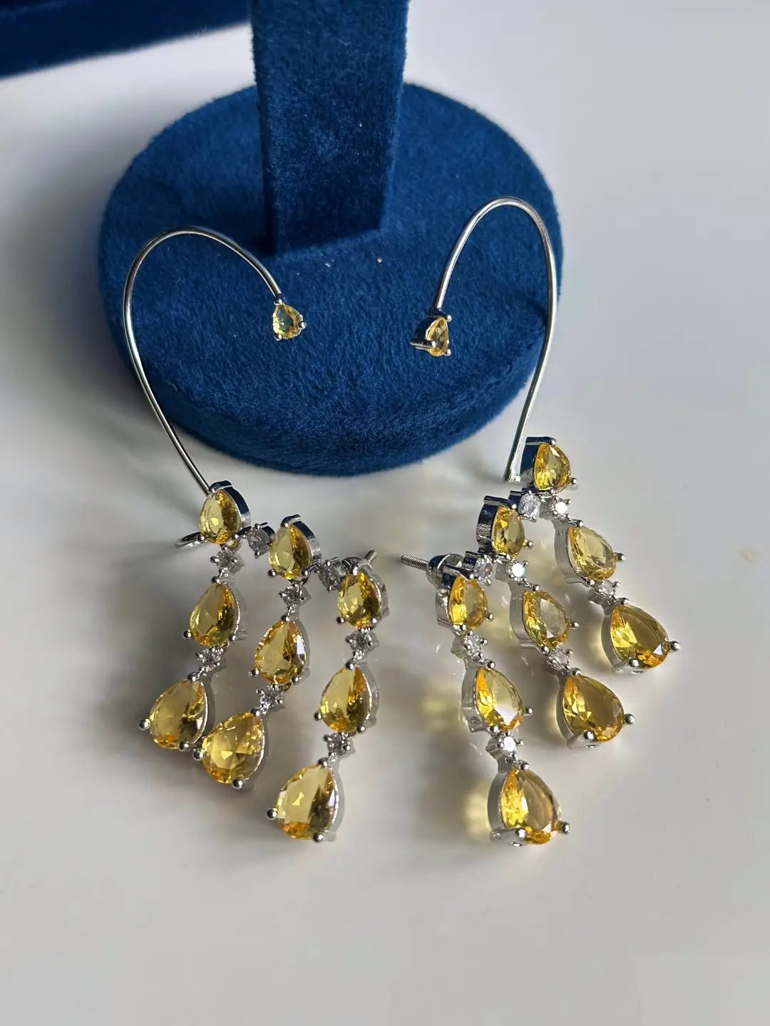 Ishhaara Yellow Contemporary American Diamond Chandbalis Earcuff Earrings