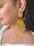 Ishhaara Yellow Cutwork Chandbali Earrings