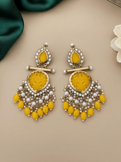 Ishhaara Yellow Cutwork Chandbali Earrings