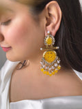 Ishhaara Yellow Cutwork Chandbali Earrings