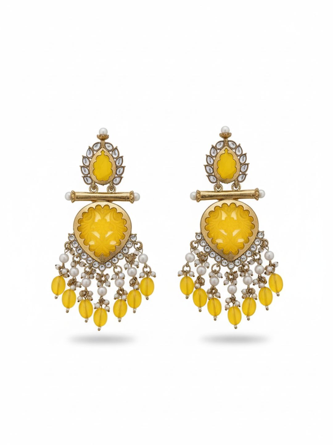 Ishhaara Yellow Cutwork Chandbali Earrings