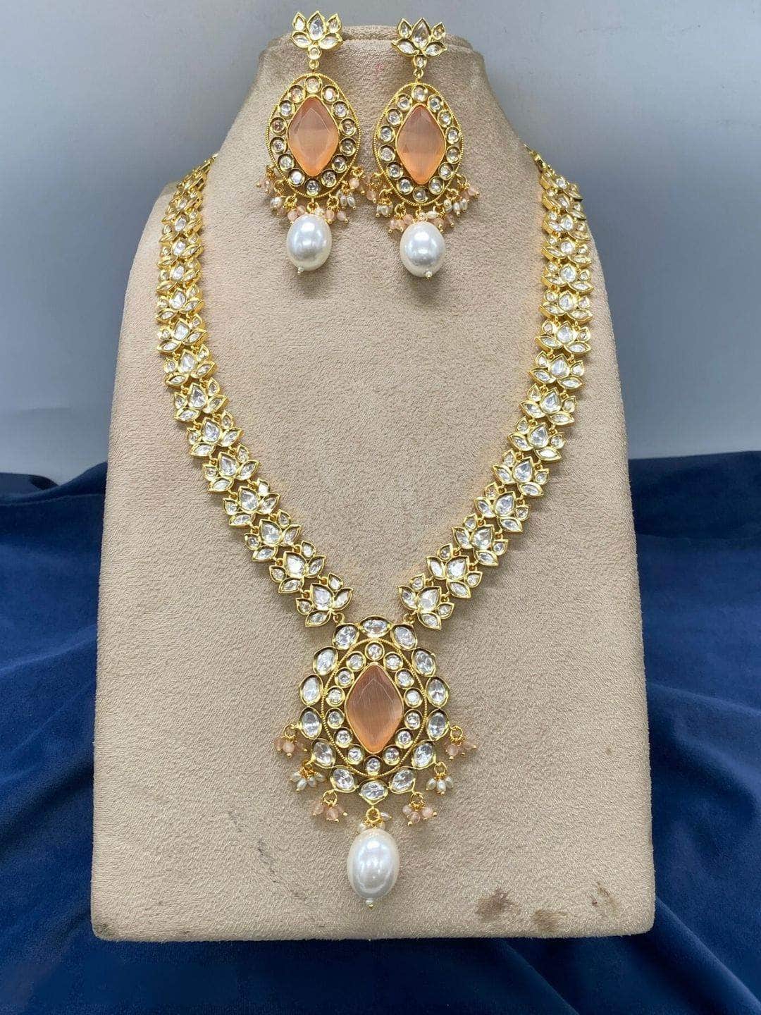 Ishhaara Yellow Drop Shaped Heavy Kundan Long Necklace Set