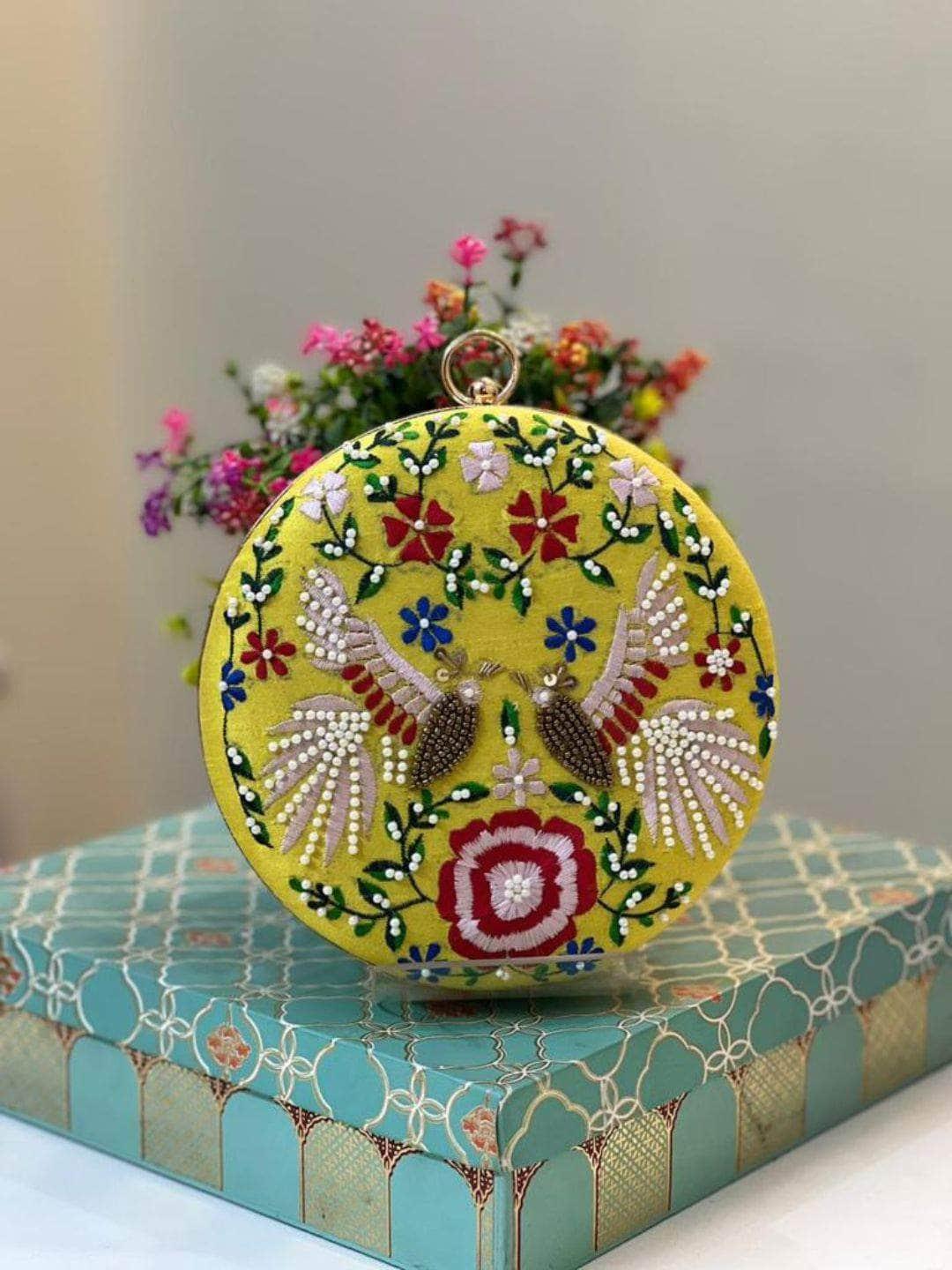 Ishhaara Embroidered Heavy Handwork Round Clutch