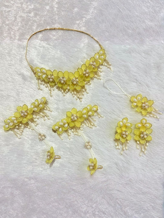 Ishhaara Yellow Floral Choker Jewelry Set - handcrafted Indian jewellery