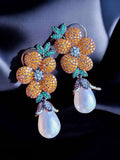 Ishhaara Yellow Floral Pearl Earrings