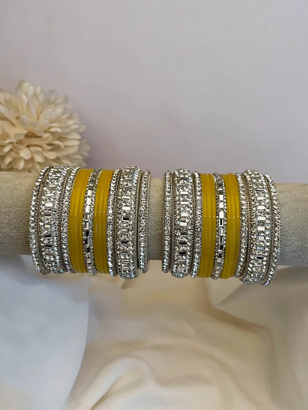 Ishhaara Yellow Gemstone Studded Traditional Bangle Set
