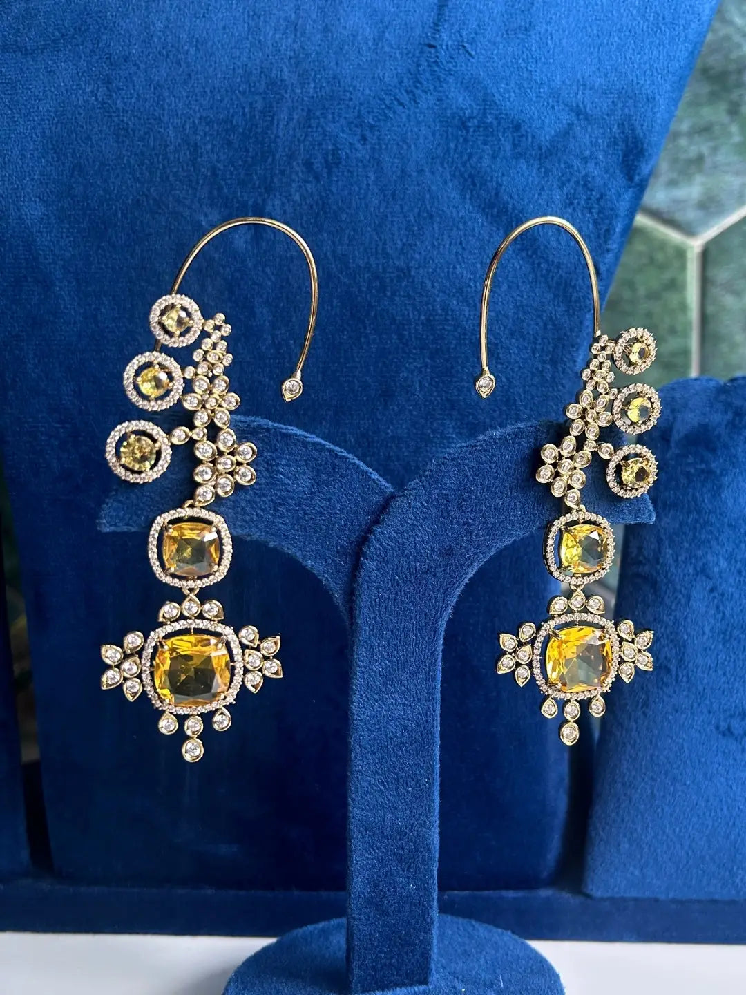 Ishhaara Yellow Geometric Drop Earcuff Earrings