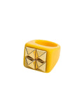 Ishhaara Yellow Golden Bead Heart Geometric Square Ring