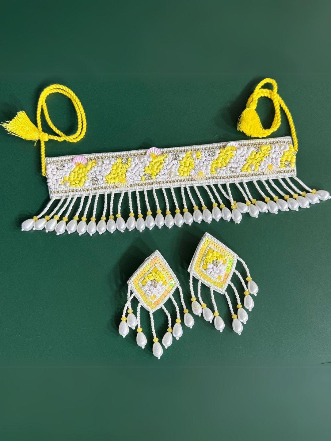 Ishhaara Yellow Handmade Designer Jewelry Set 