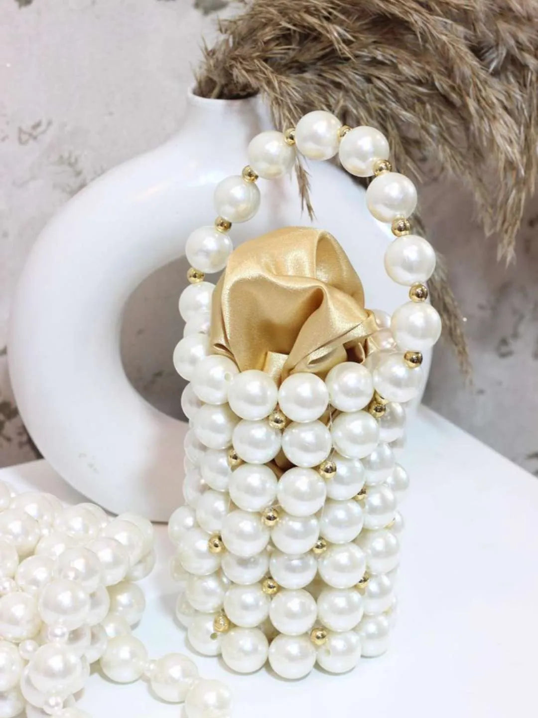 Ishhaara Yellow Handmade Luxury Beaded Pearl Bags