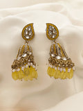 Ishhaara Yellow Jadau Jhumka Earring With Pearl Work