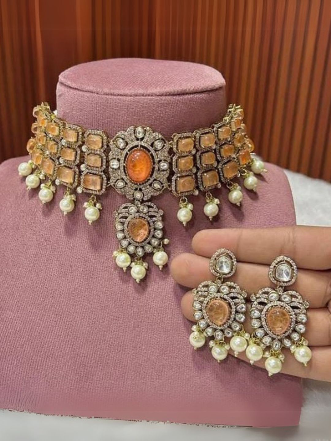 Ishhaara Yellow Kundan Polki And Pearl Meenakari Choker Necklace Set