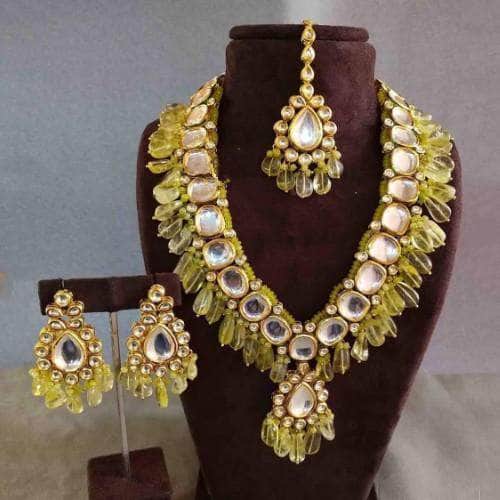 Ishhaara Yellow Long Big Kundan Necklace Set