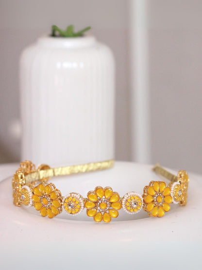 Ishhaara Yellow Meenakari Flower Hairband