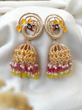Ishhaara Yellow Meenakari Peacock Jhumka
