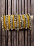 Ishhaara Yellow Metal And Velvet Bangles With Mirror Work Bangles
