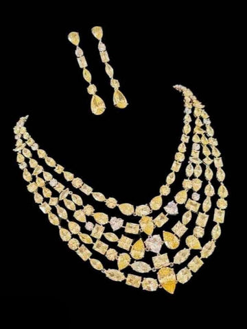 Ishhaara Yellow Multilayered Zirconia Necklace Set