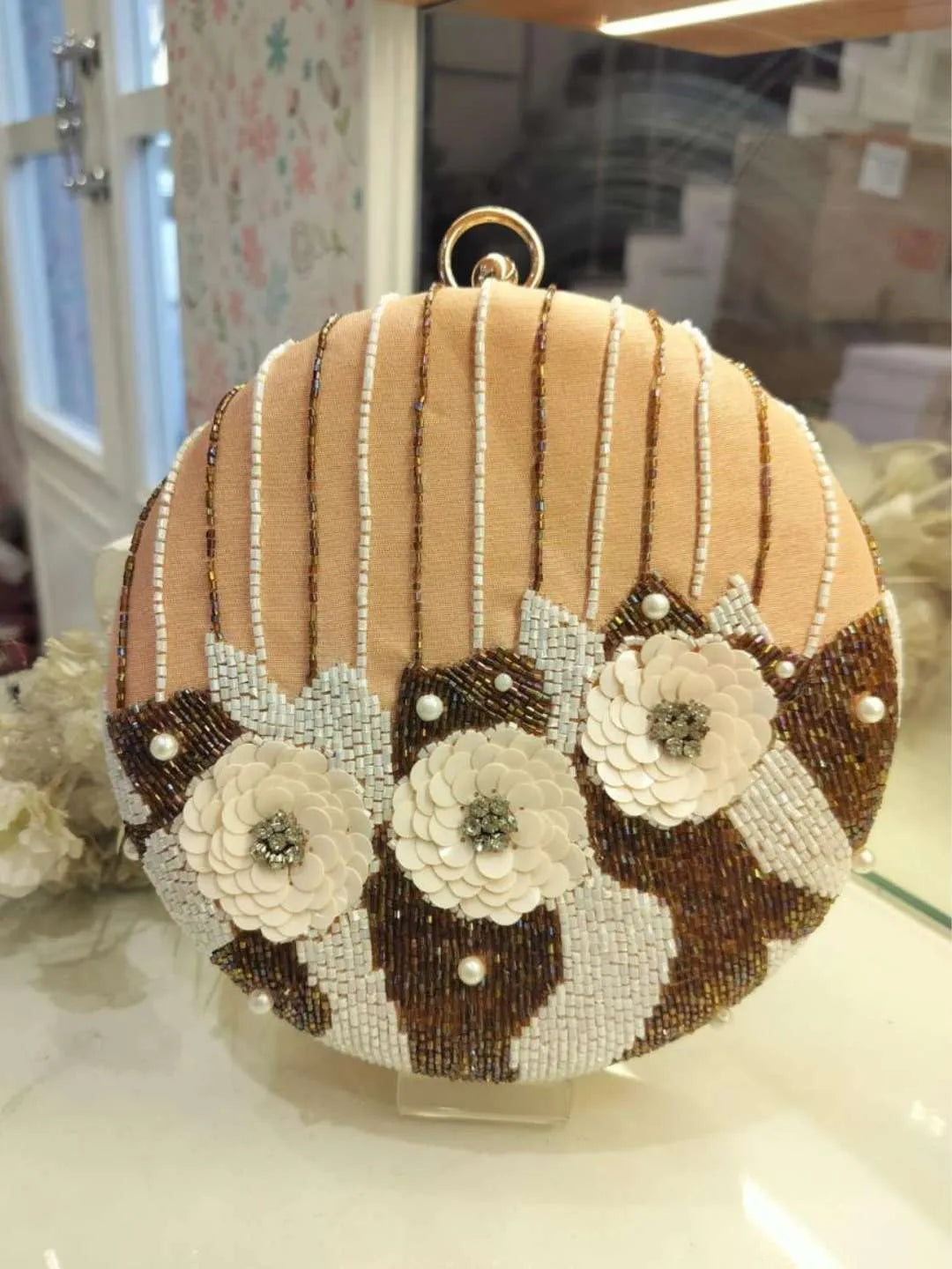 Ishhaara Yellow Overcat Embroidered Round Clutch