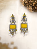 Ishhaara Yellow Peacock Silver Oxidised Earring