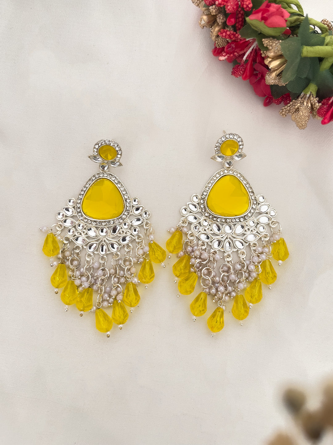 Ishhaara Red Polki Stone Kundan Chandbali Earring