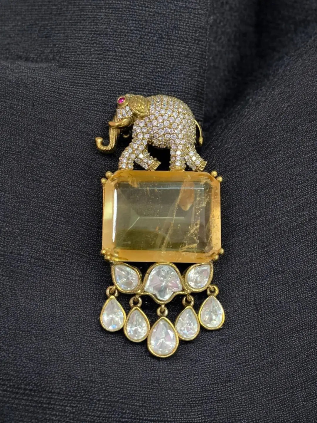 Ishhaara Yellow Polki Uncut Diamond Elephant Brooch