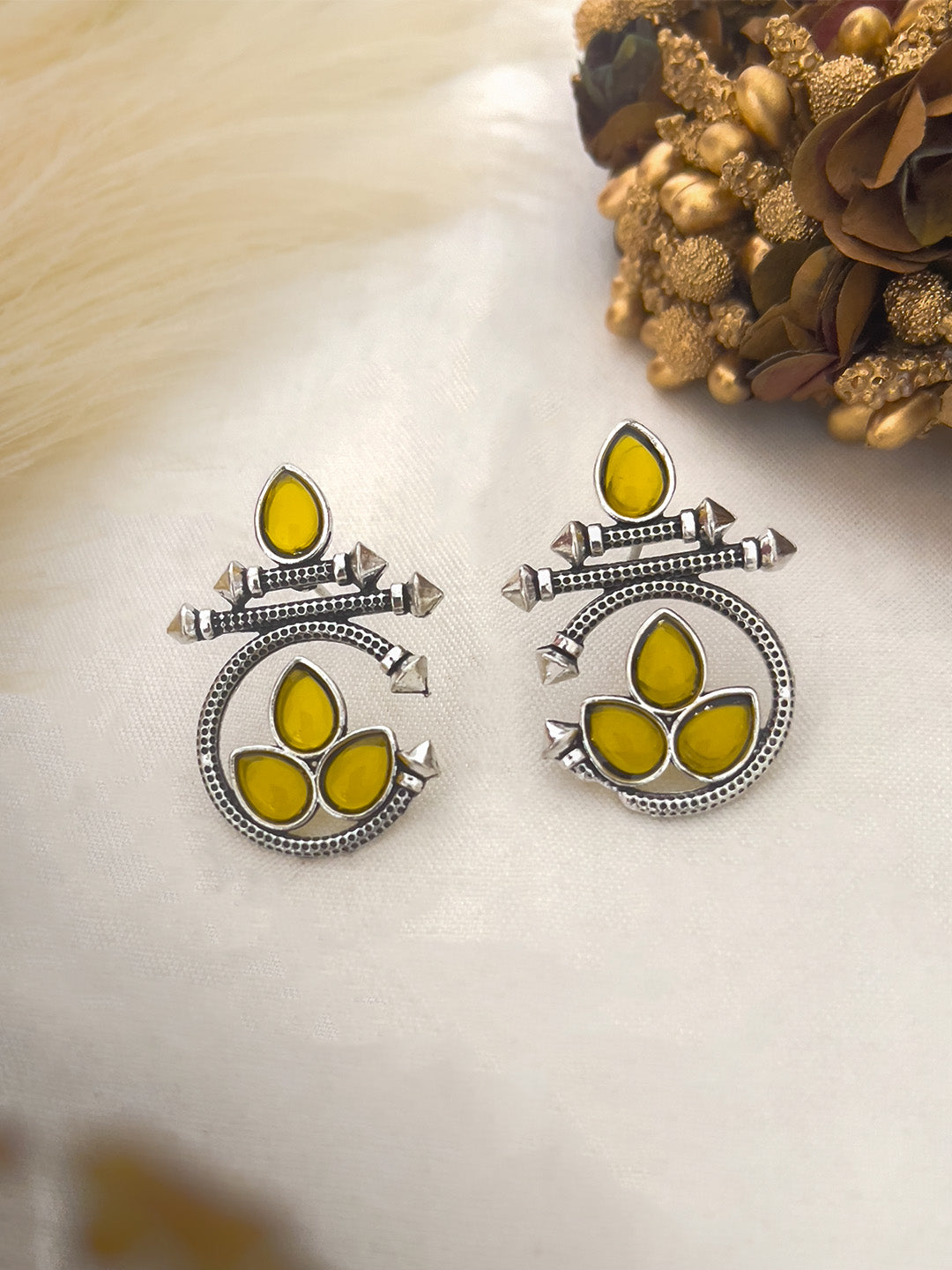 Ishhaara Yellow Premium Oxidised Finish Ethnic Earrings