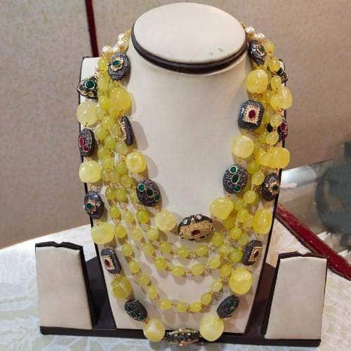 Ishhaara Yellow Semi Precious Layered Necklace Set