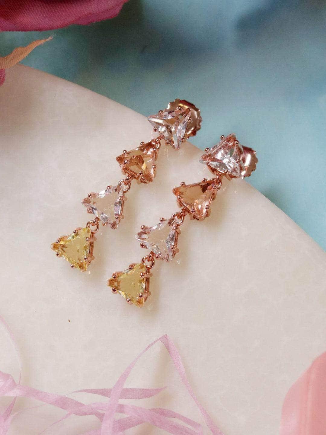 Ishhaara Triangle 4 Tiered Pastel Earrings Yellow