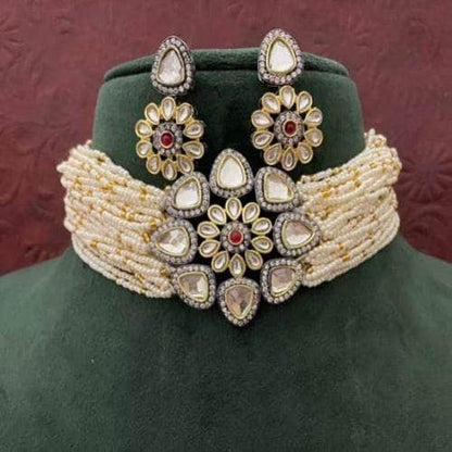 Ishhaara Triangular Moti Choker And Earring Set